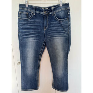 Women's BKE Harper capri Denim Jeans Size 32 Blue whispered white stitching